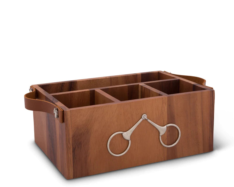 Bit Wood & Leather Handle Flatware Caddy