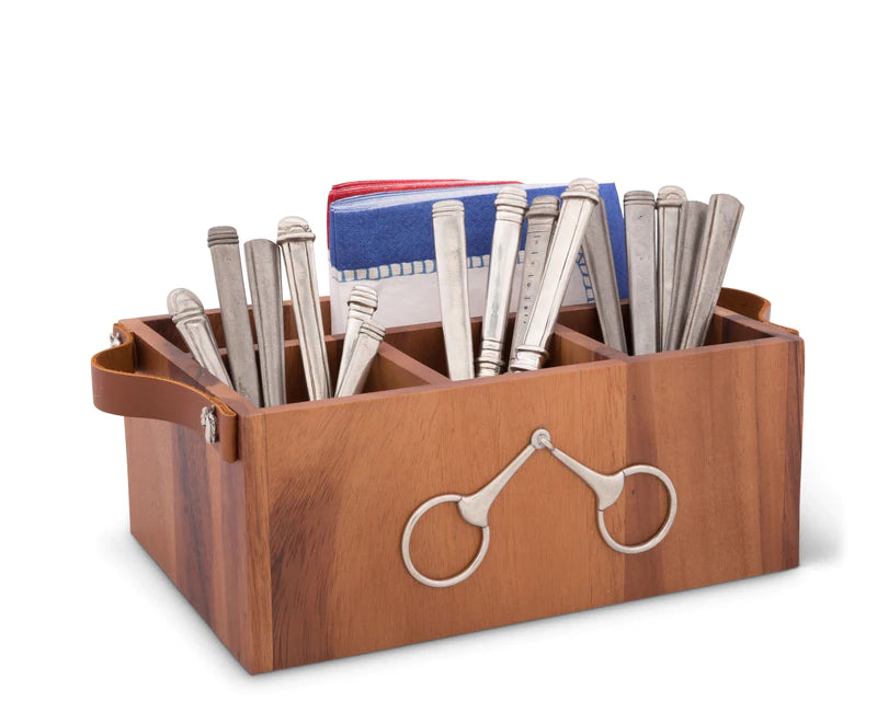 Bit Wood & Leather Handle Flatware Caddy