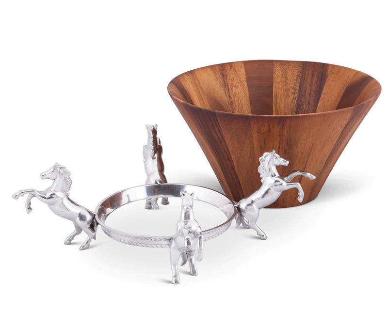Horse Tall Wooden Salad Bowl