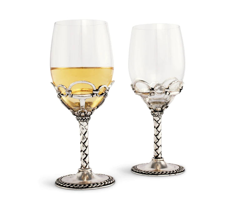 Equestrian Bit Pair of Wine Glasses Set of 2