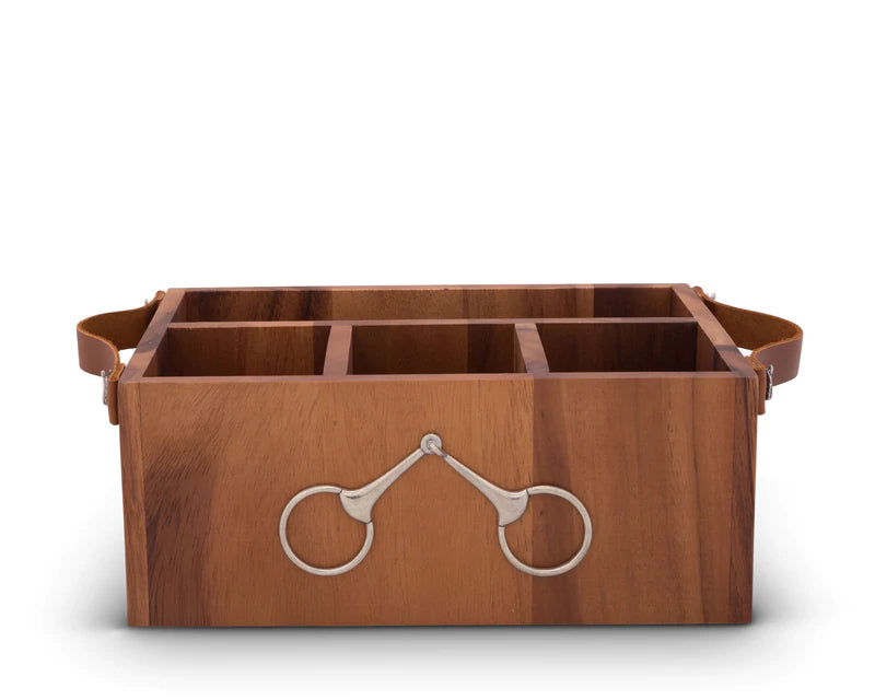 Bit Wood & Leather Handle Flatware Caddy